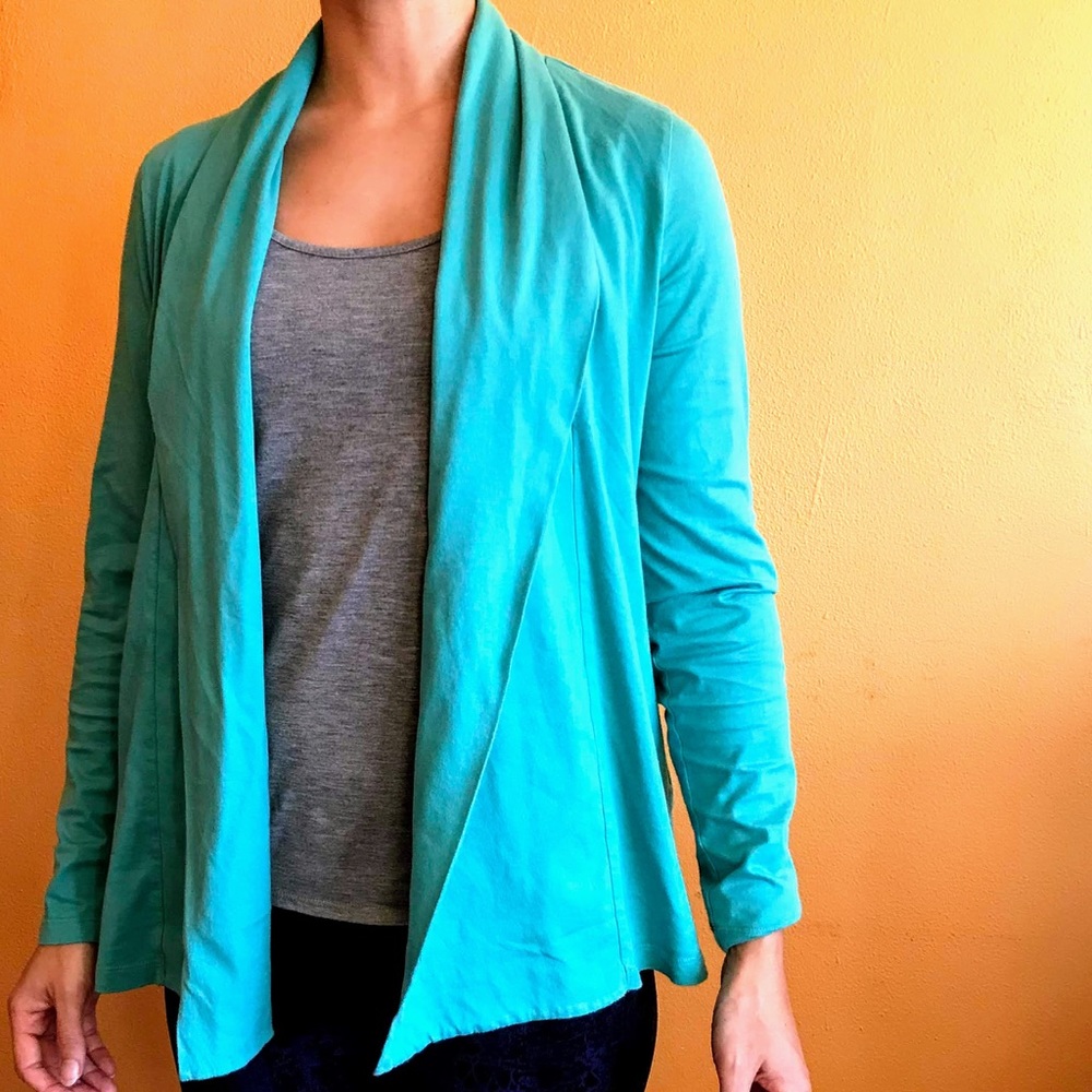 Lands End Turquoise Draped Cardigan